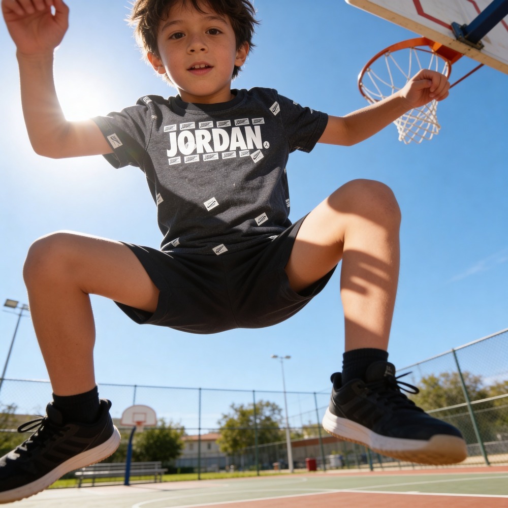 Jordan Boys Jumpman Graphic T-Shirt Grey All Over Print Size 7 Kids Short Sleeve